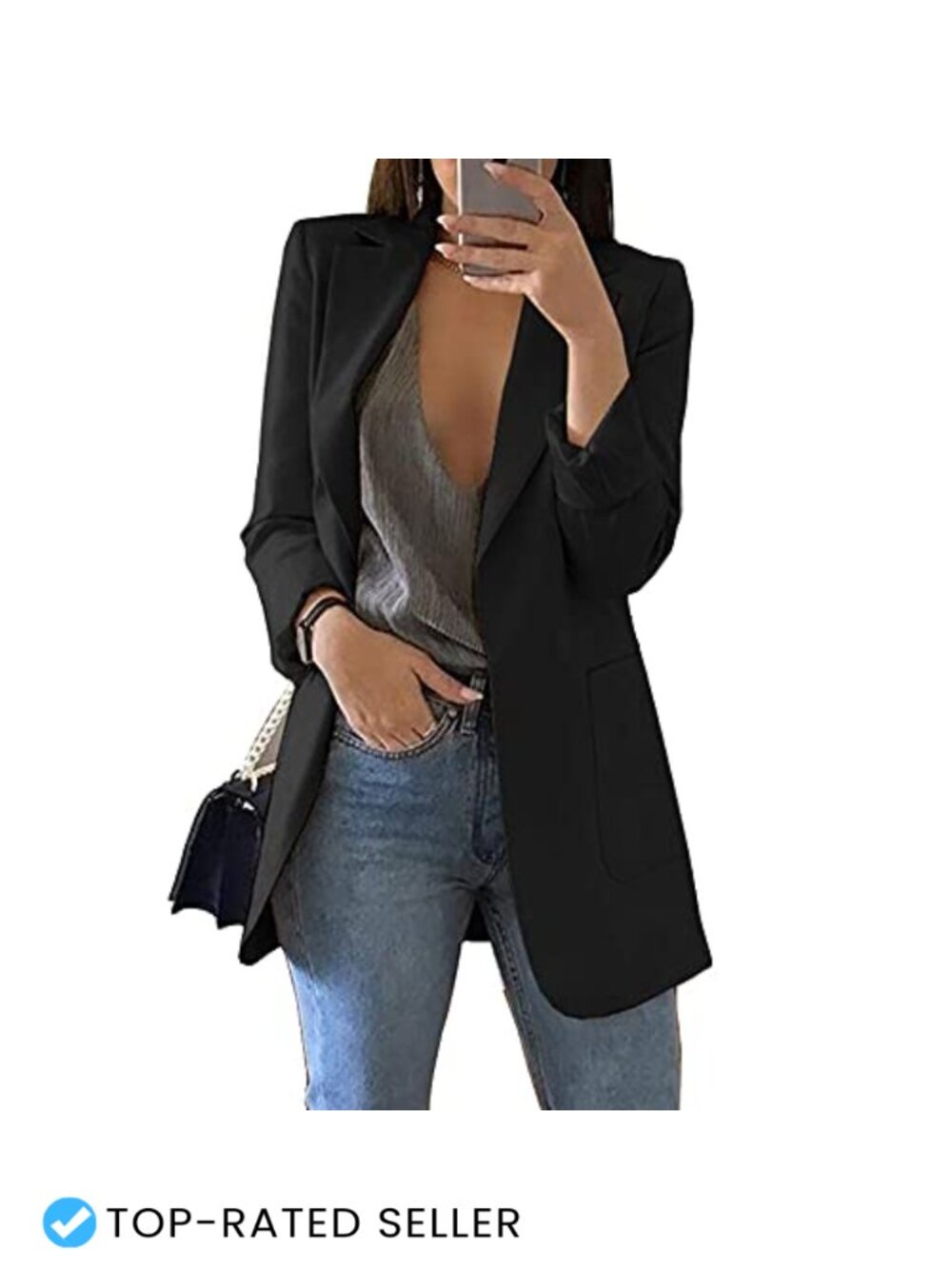 Womens Long Blazer Open Front Business Casual Lightweight Jacket